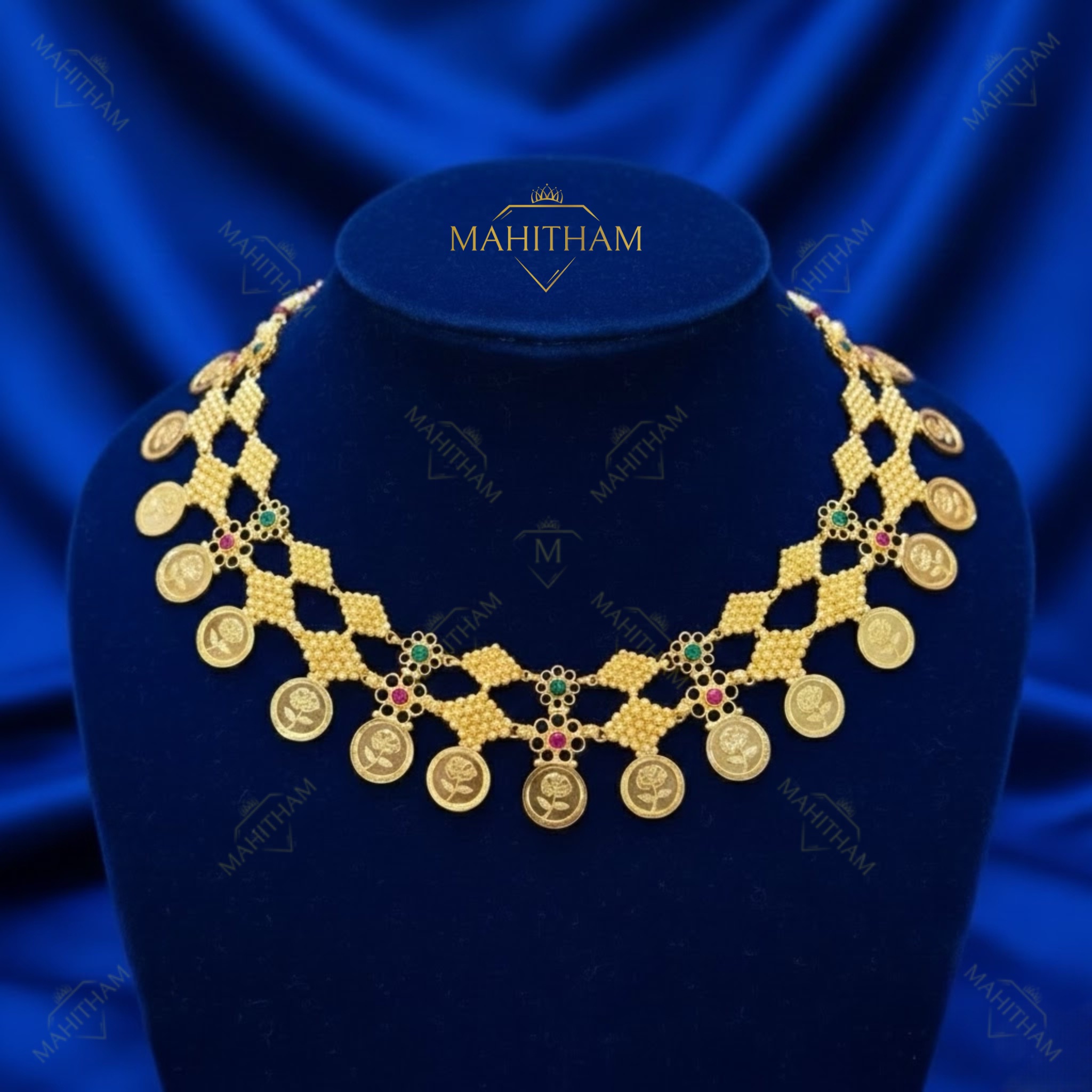 rose coin necklace Mahitham Traditional Coin Rose Choker MG-2160