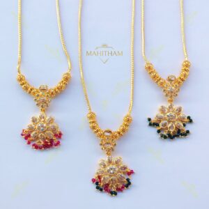 AD Stone Floral Pendant Necklaces – Ruby, Green & Dual Colour | MG-2167