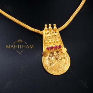 Lakshmi coin pendant chain with ruby stones