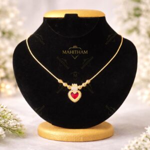 Red Adiyan Heart Pendant Short Necklace – MG-2175