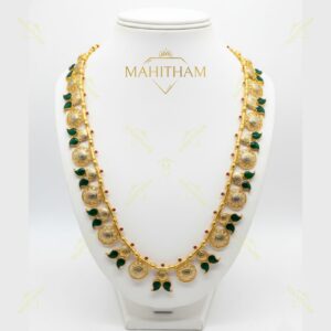 Traditional Coin Long Haram with Green Mango Stones – MG-2191