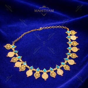 Sky Blue AD Stone Coin Necklace – Traditional Design | MG-2194