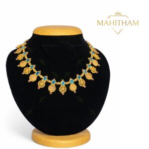 Sky Blue AD Stone Coin Necklace – Traditional Design | MG-2194