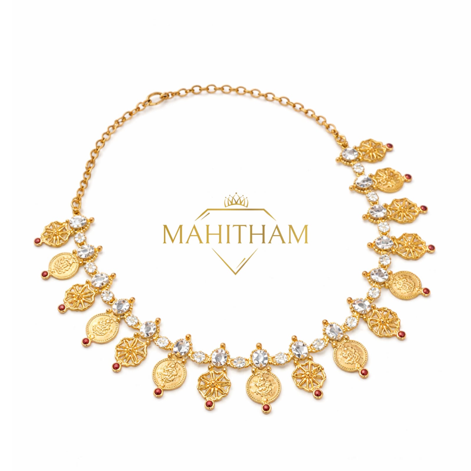 White AD-Stone Coin Necklace | MG-2195_2