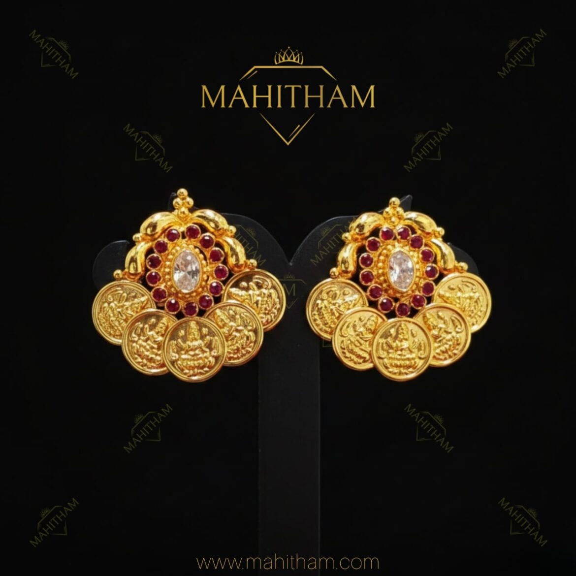 Lakshmi Coin Ear Stud White AD | MG-2203