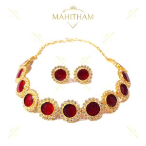 Red Round Stone Choker Set MG-2204 with white AD and red glass stones_1