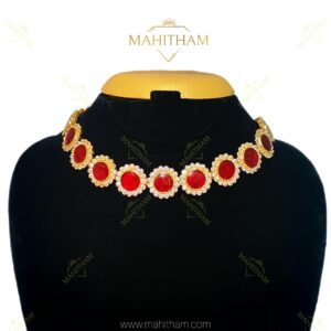 Red Round Stone Choker MG-2205 with white AD and red glass stones