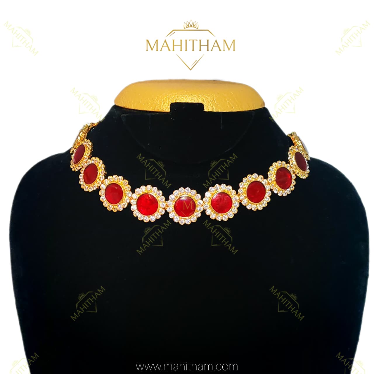 Red Round Stone Choker MG-2205 with white AD and red glass stones