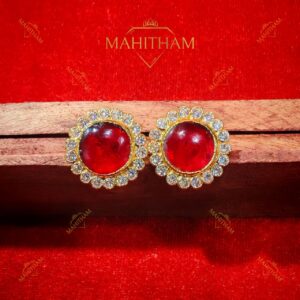 Red Round Stone Ear Stud MG-2206 with white AD stones