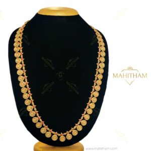 Mahitham MG-2207 Lakshmi press coin haram traditional long necklace with ruby stones