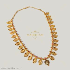 Traditional ruby Nagashi Lakshmi mango coin necklace with temple design premium gold finish MG-2210.