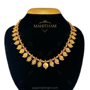 Traditional ruby Nagashi Lakshmi mango coin necklace with temple design premium gold finish MG-2210.