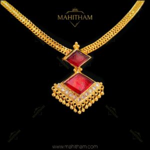 Traditional red diamond pendant chain with red glass stone and white AD stones premium gold finish MG-2211.