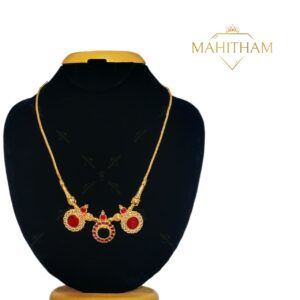 Traditional red green stone necklace with ruby kemp stones and white AD stones designer jewellery MG-2216