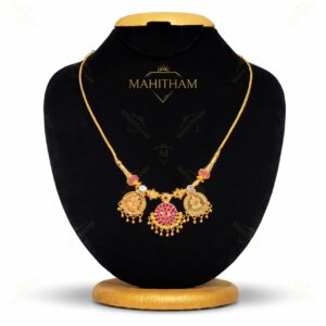 Traditional ruby Lakshmi coin necklace with white AD stones designer temple jewellery MG-2217