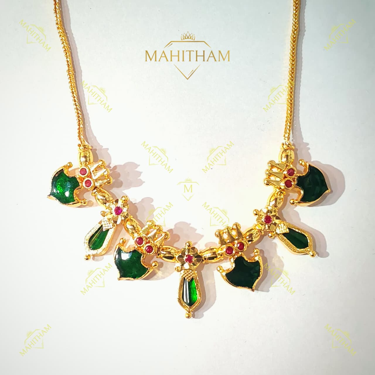 Premium gold finish palakka nagapadam traditional necklace with ruby stone highlights MG-2218