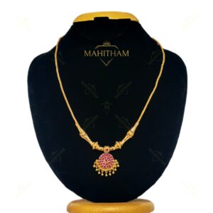 ruby kuzhal traditional necklace with ruby stone pendant premium gold finish MG-2221