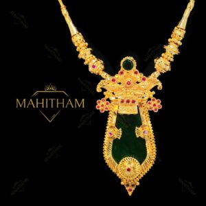 Close look Green nagapadam pendant chain with glass stone and ruby traditional jewellery MG-2222