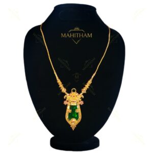 Green nagapadam pendant chain with glass stone and ruby traditional jewellery MG-2222