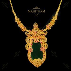 Green Nagapadam Pendant Chain traditional jewellery with ruby stones premium gold finish MG-2223
