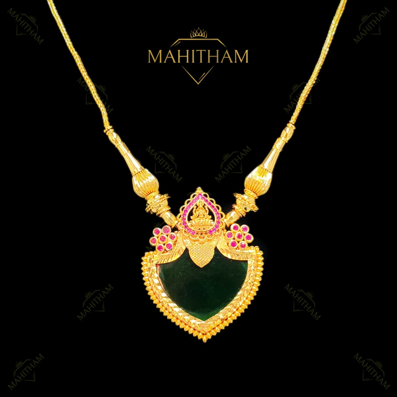 Lakshmi motif green palakka pendant chain Kerala style MG-2223
