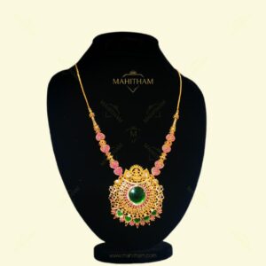 Green Palakka Lakshmi pendant chain traditional jewellery with ruby stones premium gold finish MG-2225