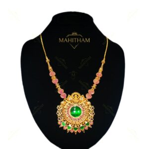 Handmade green round palakka Lakshmi pendant chain Kerala traditional gold finish MG-2225
