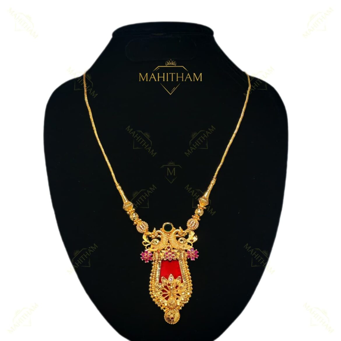 Red Nagapadam Peacock Pendant Chain MG-2226