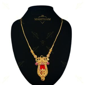 Red nagapadam pendant chain with peacock motif traditional jewellery MG-2226