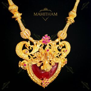 Red Palakka Pendant Chain traditional jewellery with ruby stones premium gold finish MG-2227