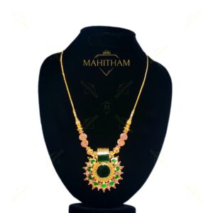 Green palakka pendant chain with round glass stone traditional jewellery MG-2228