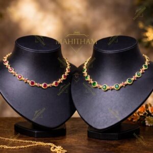Ekaa AD stone choker green and red variation premium gold finish MG-2229
