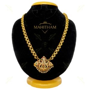 Ruby Pathakam Necklace traditional Chandraminni peacock design premium gold finish MG-2230