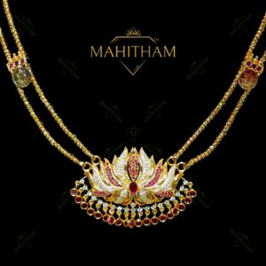 Lakshmi coin long necklace with lotus pendant MG-2231