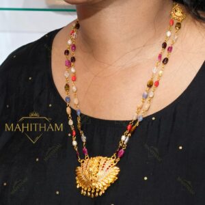 Navarathna Lakshmi lotus haram worn traditional long necklace MG-2234