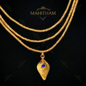 Close view blue stone pendant moonizhamanni mala MG-2239