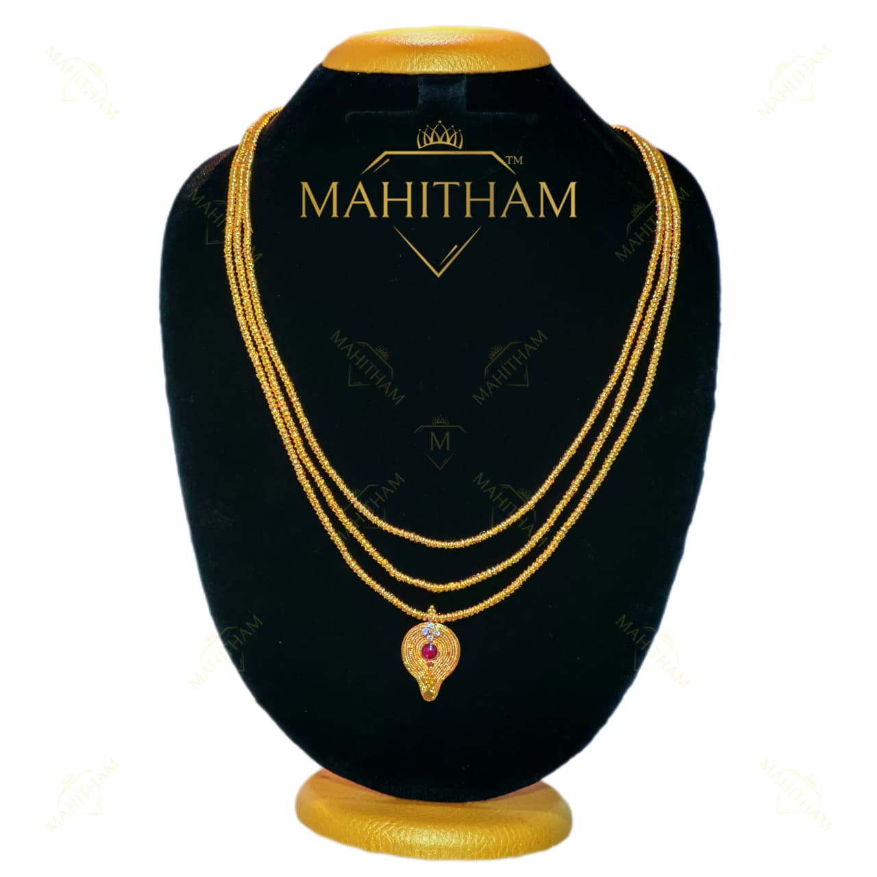 Moonizhamanni ruby stone haram long necklace premium gold finish MG-2240