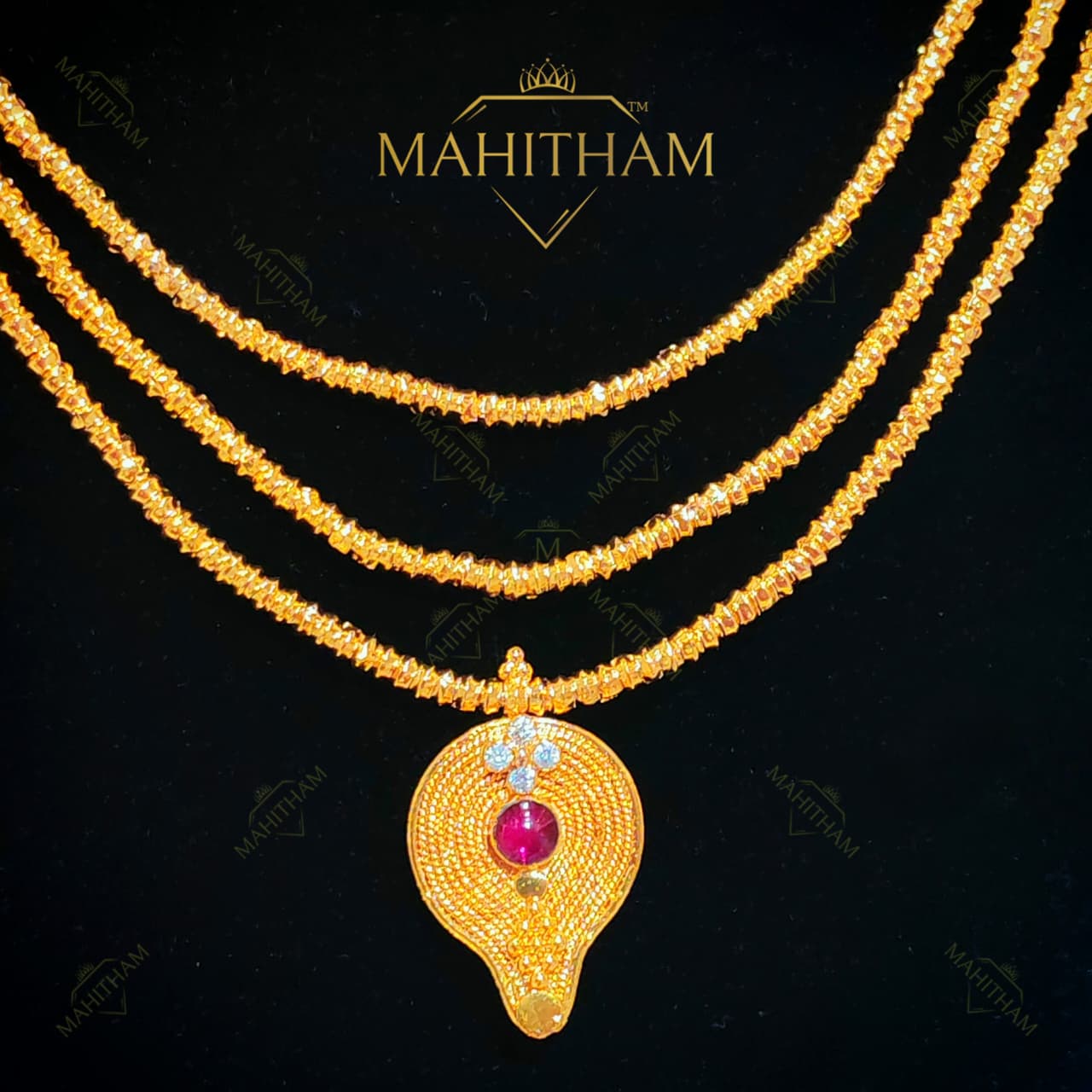 Moonizhamanni mala ruby stone pendant traditional necklace MG-2240