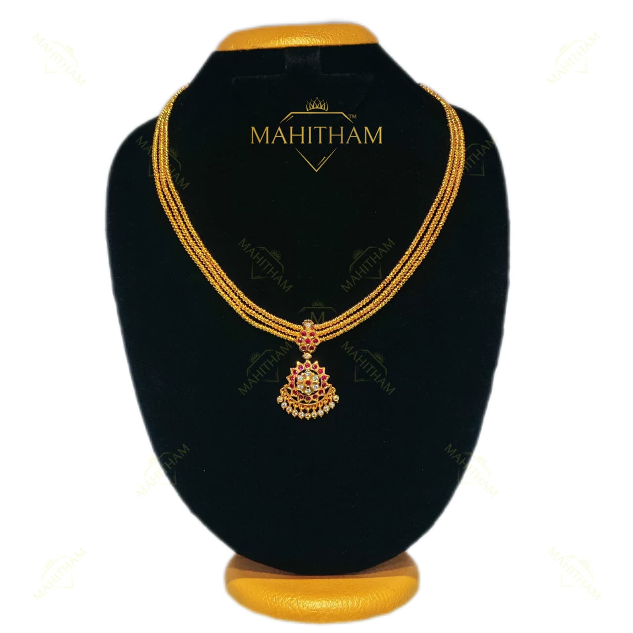 Moonizhamanni mala necklace with ruby white stone pendant MG-2241