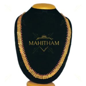 Lakshmi coin ruby haram long necklace traditional design premium gold finish MG-2243
