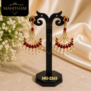 rose ad stone gopi earrings pearl drop traditional design MG-2263