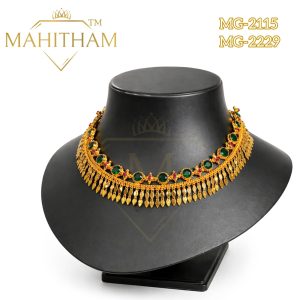 Alukku Eka Combo Necklace layered green stone design premium gold finish MG-2115 MG-2229