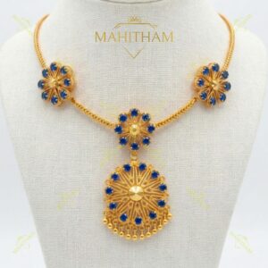 Akashathara blue AD stone necklace traditional floral MG-2244