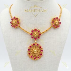 Akashathara pink AD stone necklace floral design MG-2244