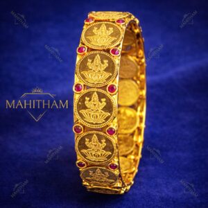 Lakshmi coin ruby bangle close view temple jewellery design MG-2246