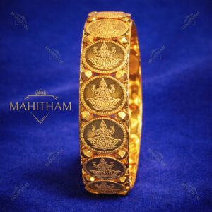 Lakshmi coin ruby bangle close view temple jewellery design MG-2246