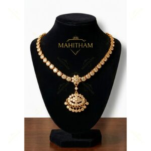 White AD stone necklace premium floral pendant design gold finish MG-2248