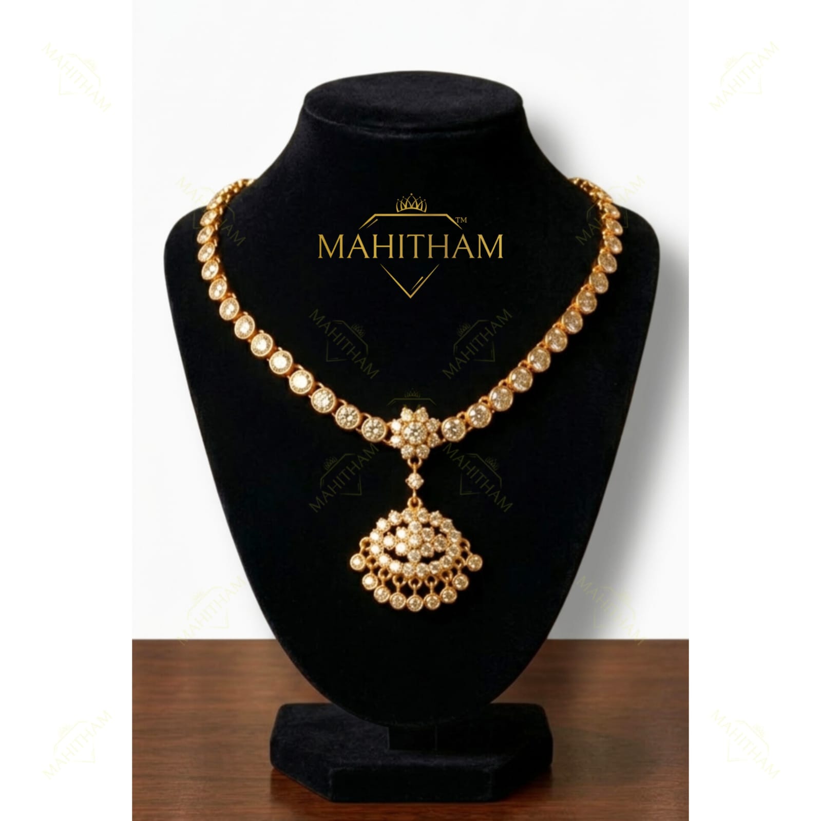 White AD stone necklace premium floral pendant design gold finish MG-2248