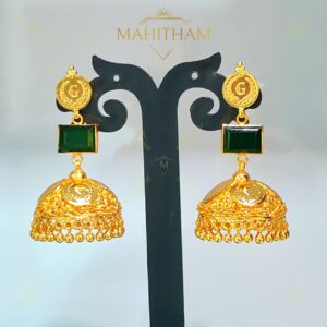Green stone coin jhumka earrings traditional design MG-2250