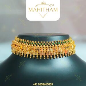 Elakathalli green AD stone choker design 5 premium gold finish MG-2251